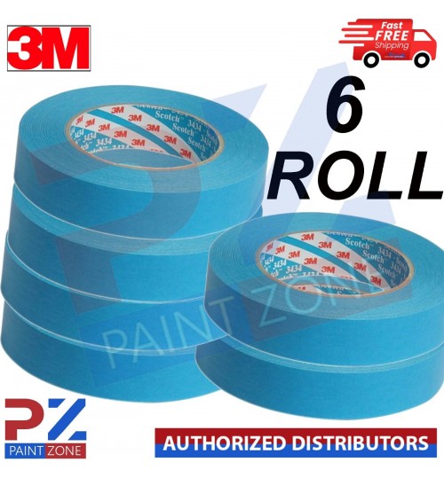 3M 3434 6 ROLL Blue MASKING TAPE 07895 Water & Solvent Resistant 18MM X 50M